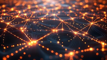 Fototapeta premium Abstract Network with Glowing Orange Lights