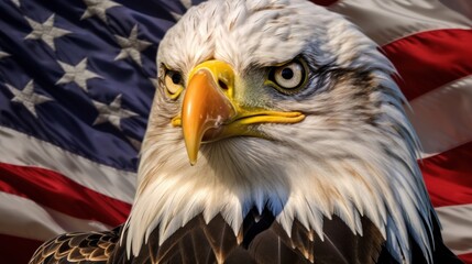 American Bald Eagle with Flag Background
