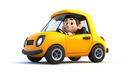 A cute cartoon car with a smiling driver