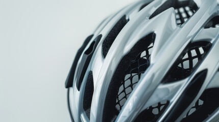 Close-up view of a modern bicycle helmet showcasing its aerodynamic design and ventilation features