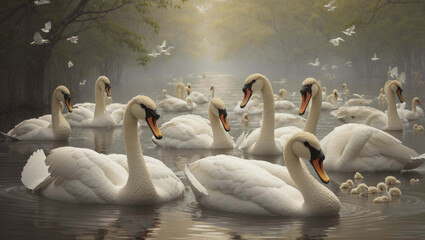 swans on the lake