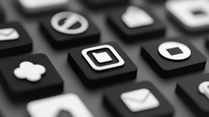 Abstract Black and White Icons Pattern.