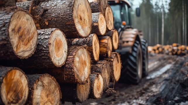 Log Truck Carrying Timber Through the Forest