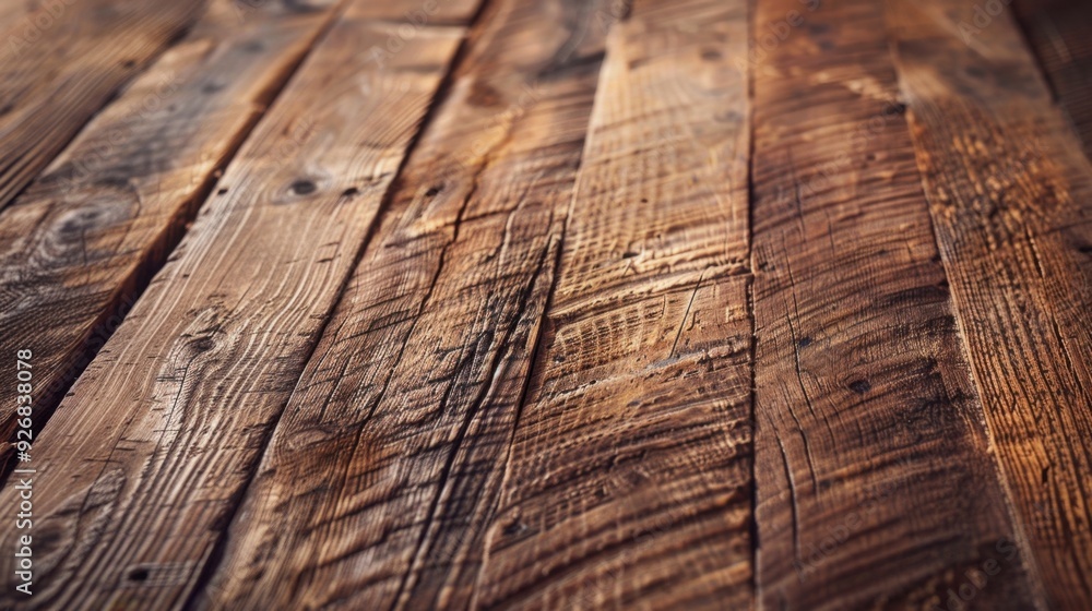 Poster a close-up of worn wooden floorboards with visible scratches and marks, adding to their rustic appea