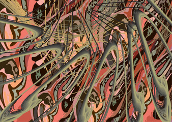 Beautiful textural backdrop with bird and linear floral elements for textiles or fabrics. Abstract bright hawaiian motifs for carpets, business concepts, covers, scrapbooking, interiors, tiles, prints