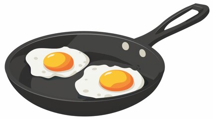 A frying pan with two sunny-side-up eggs cooking, yolks bright and golden.