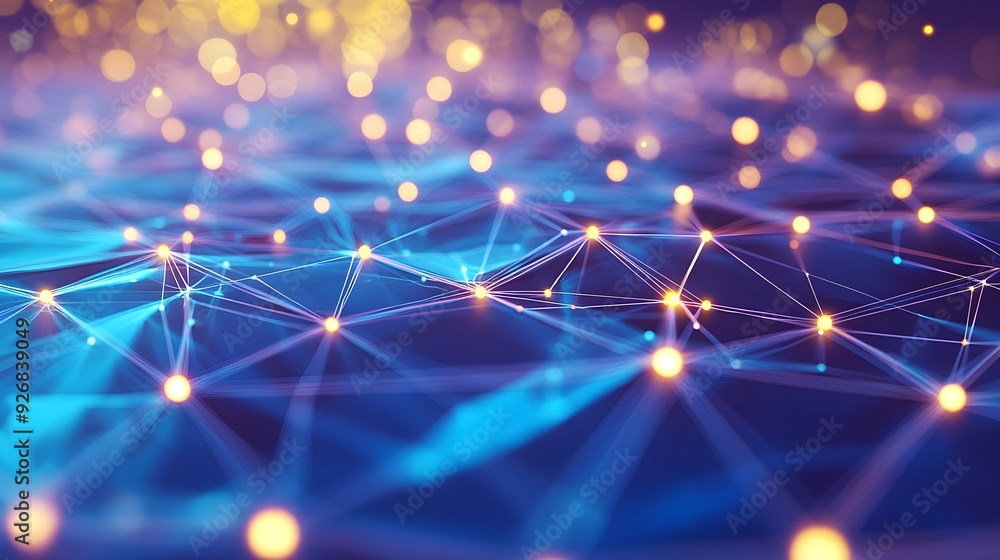 Poster abstract network connection with glowing lights