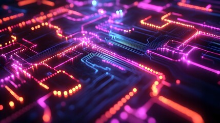 Obraz premium Abstract Neon Circuit Board Background Technology