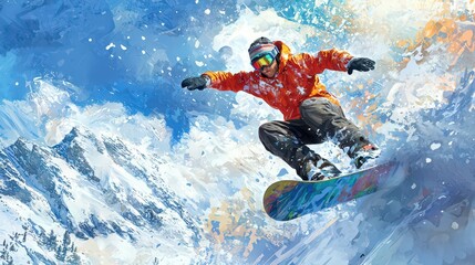 Naklejka premium Snowboarder Flying Through the Air.