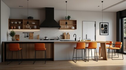 Modern Interior With Bright Wall, Living room, Bed room, kitchen, House Plants