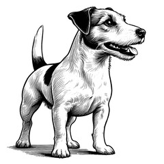 Hand drawn Cute Jack Russell dog in full-body, vector sketch isolated on white background.	