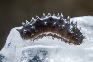 A sea cucumber in an ice cube. A sea cucumber in an ice cube