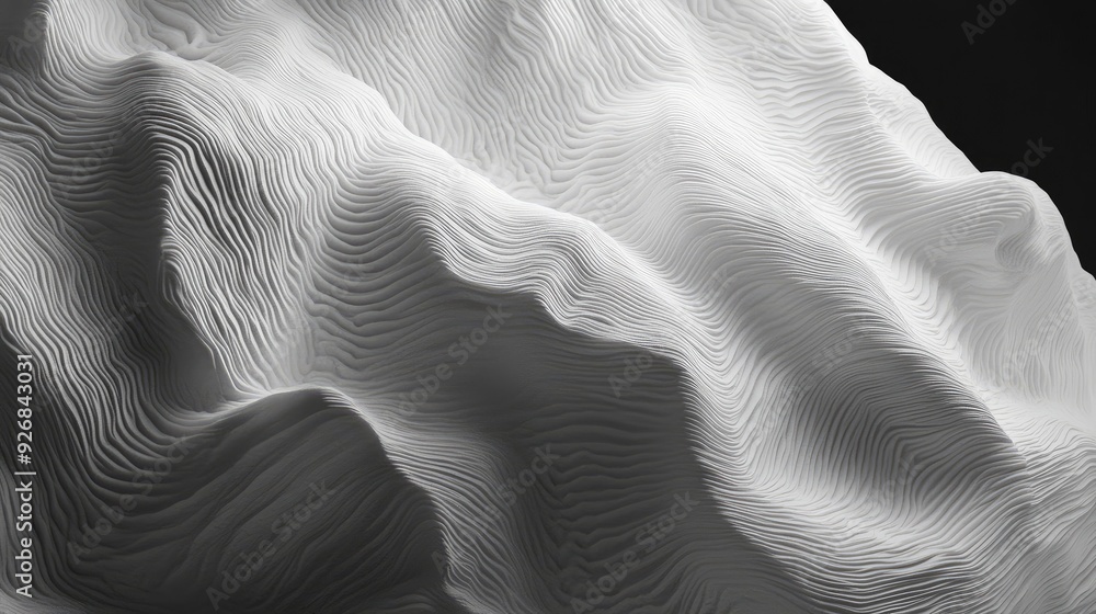 Poster abstract lines, continuous curves in monochrome, forming intricate patterns, soft contrast lighting