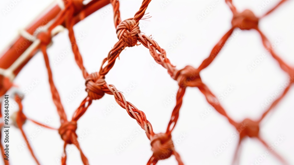 Aufkleber close-up of a red rope forming knots, with a shallow depth of field, creating an abstract pattern