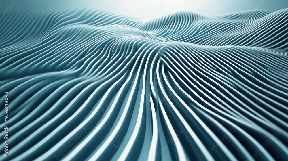 Poster abstract lines, continuous waves in soft colors, forming intricate patterns, soft ambient lighting