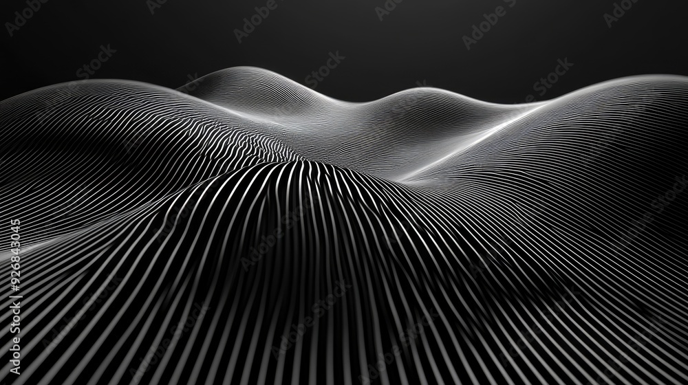Poster abstract lines, continuous curves in monochrome, forming intricate patterns, soft contrast lighting