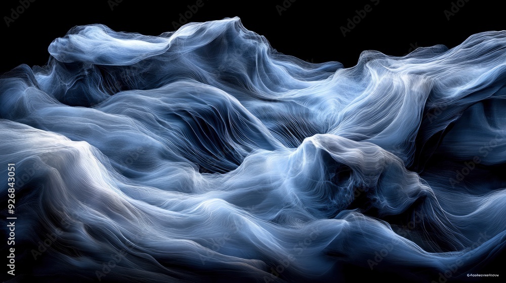 Poster abstract lines, continuous waves in soft colors, forming intricate patterns, soft ambient lighting