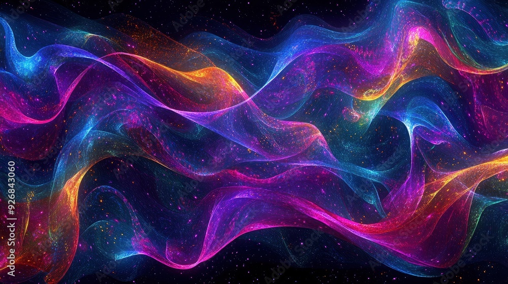Poster abstract lines, continuous waves in soft colors, forming intricate patterns, soft ambient lighting