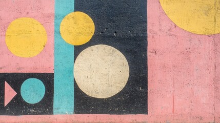 Abstract graffiti, bold shapes in bright colors, with a street art vibe, soft natural lighting