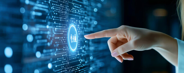 A close-up of a hand interacting with a digital interface, symbolizing technology, innovation, and modern communication.