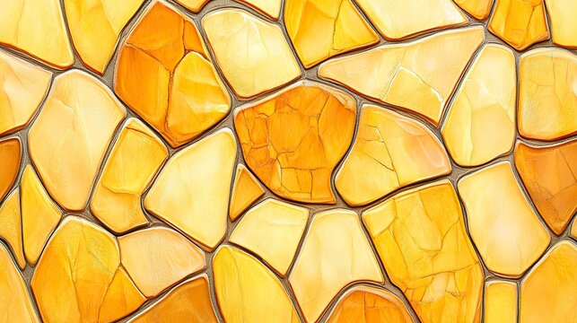 Abstract mosaic, irregular tiles in warm tones, with a stained glass effect, soft ambient lighting
