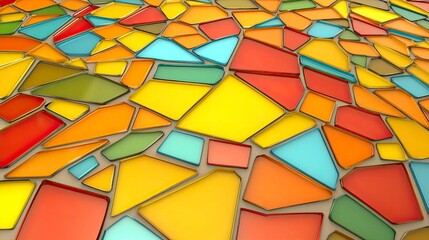 Fototapeta premium Abstract tiles, irregular shapes in vibrant colors, forming a mosaic pattern, soft diffused lighting