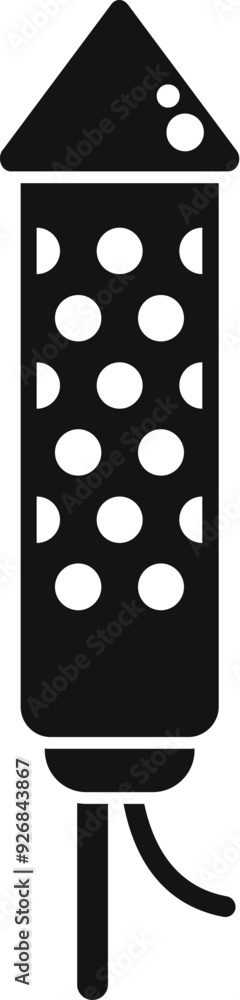 Poster simple vector icon of a firework rocket standing upright with a fuse