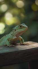 Obraz premium Lizard isolated on wooden background