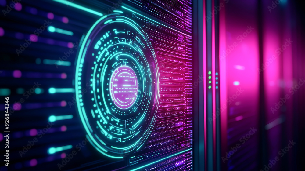Aufkleber vibrant abstract digital design featuring glowing lines and circular patterns, perfect for tech back