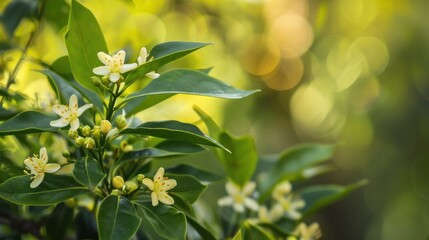Obraz premium Delicate White Blossoms on a Lush Branch