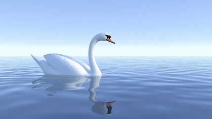 Obraz premium Elegant swan, gliding across a calm lake, with reflections on the water, soft morning light