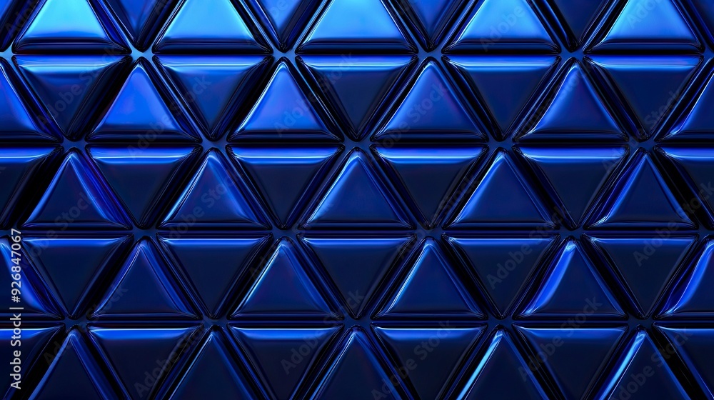 Poster geometric patterns, repeating triangles in cool tones, with a 3d effect, sharp shadow lighting