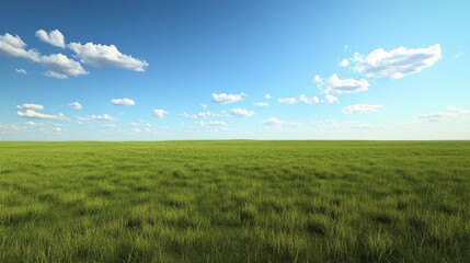 Obraz premium Grassland prairie, with endless fields of tall grass under a big blue sky, warm, golden sunlight