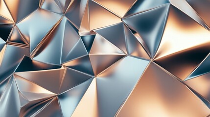 Obraz premium Modern geometric wallpaper featuring a macro texture of a crystal metallic foil in a 3D render with an abstract faceted background.