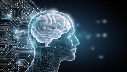 Fototapeta premium Artificial Intelligence and the Human Brain with a digital network background