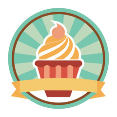 Vintage Cupcake Delight: A charming retro emblem featuring a delectable cupcake, ideal for bakeries, cafes, and sweet treat branding. 