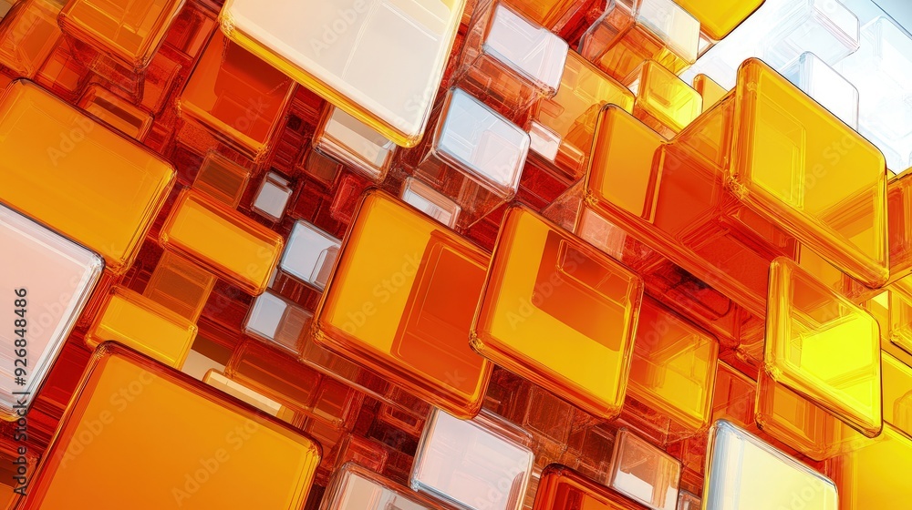 Aufkleber overlapping rectangles, in translucent shades of orange and yellow, creating a layered effect, soft 
