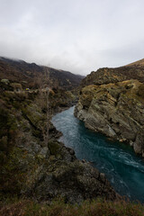 Overcast view over Kawarau River, New Zealand.