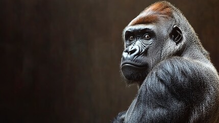 A large gorilla looking around. with copy space image. Place for adding text or design 