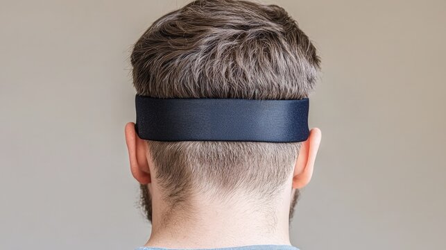 Wearable brain-computer interface, sleek headband, person wearing it, soft indoor light
