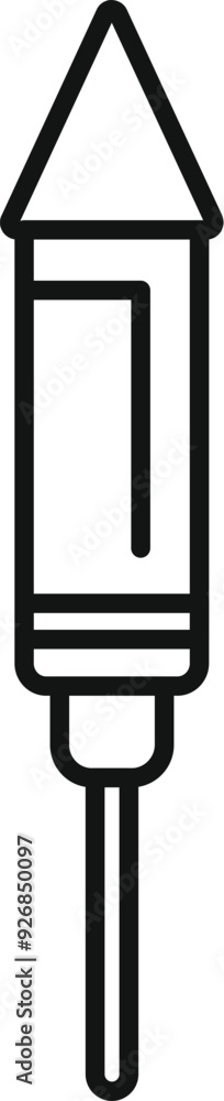 Poster simple line drawing icon of a firework rocket exploding with firecracker sparkles