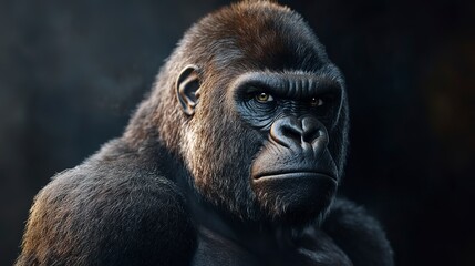 Obraz premium A gorilla with an angry expression looking to his right