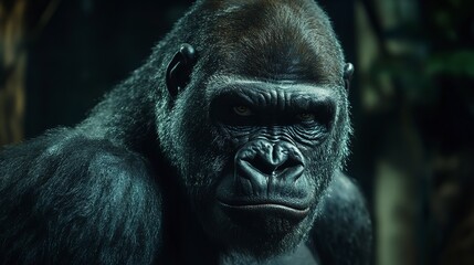 Fototapeta premium A gorilla with an angry expression looking to his right.