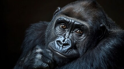 Obraz premium Captivating Gorilla Ape Portrait with Intense Gaze in Studio