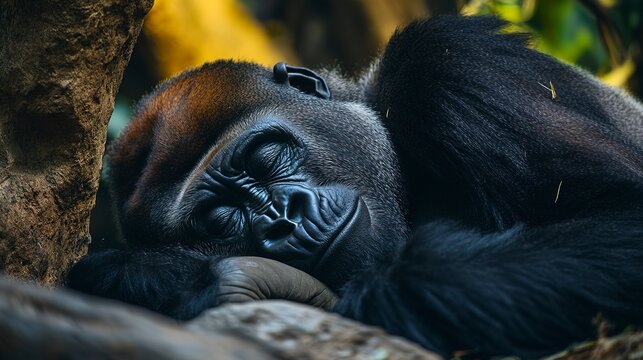 Mesmerizing Image of a Peaceful Sleeping Western Lowland Gorilla (Gorill, Gorill, Gorilla) in its Natural Habitat