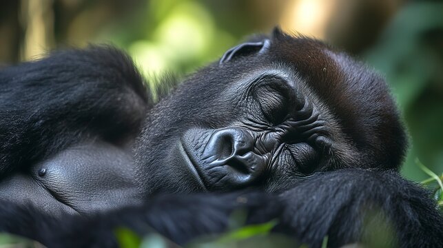 Mesmerizing Image of a Peaceful Sleeping Western Lowland Gorilla (Gorill, Gorill, Gorilla) in its Natural Habitat 