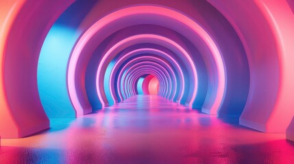 Naklejka premium A series of arches leading into a pink and purple room.