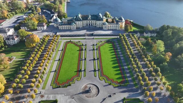 Stockholm : Aerial drone view of capital of Sweden, popular tourist attraction, Drottningholm Castle (Drottningholms Slott), Residence of the Swedish King - Europe landscape panorama from above