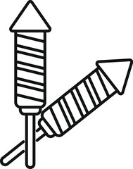 Line art icon of two fireworks rockets ready to be launched on new year's eve