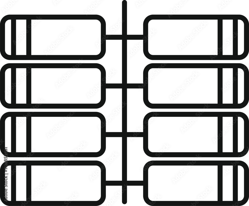 Poster server room data storage icon in outline style depicting cloud computing system for storing digital 